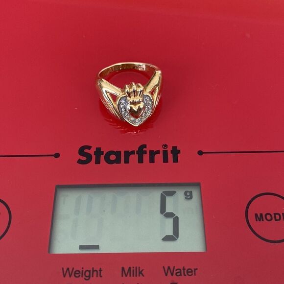 14K & Diamonds Heavy Custom Irish Claddagh Ring - Picture 13 of 14